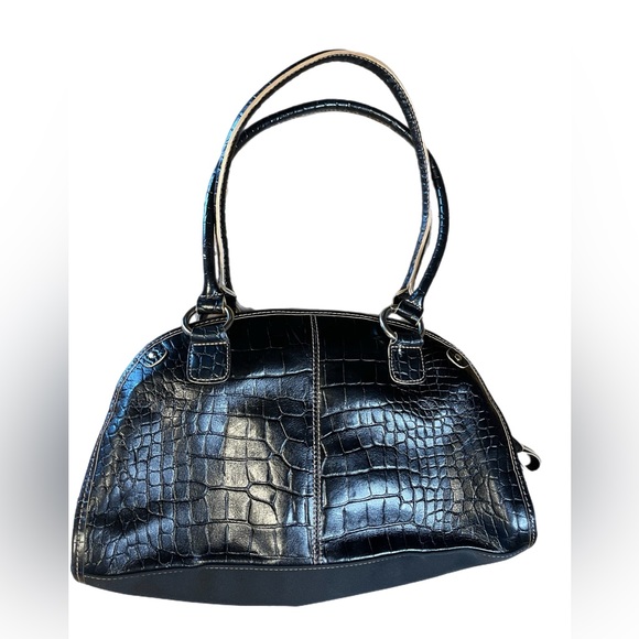 Franco Sarto faux alligator design handbag black 90’s 90210 like new condition - Picture 2 of 8